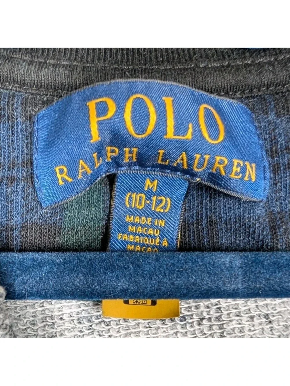 Polo Ralph Lauren Boys M 10 12 Blue Green Plaid Quarter Zip Sweatshirt Pullover